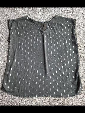 Papermoon Olive Green Short Sleeve Top with Metallic Diamond Detail